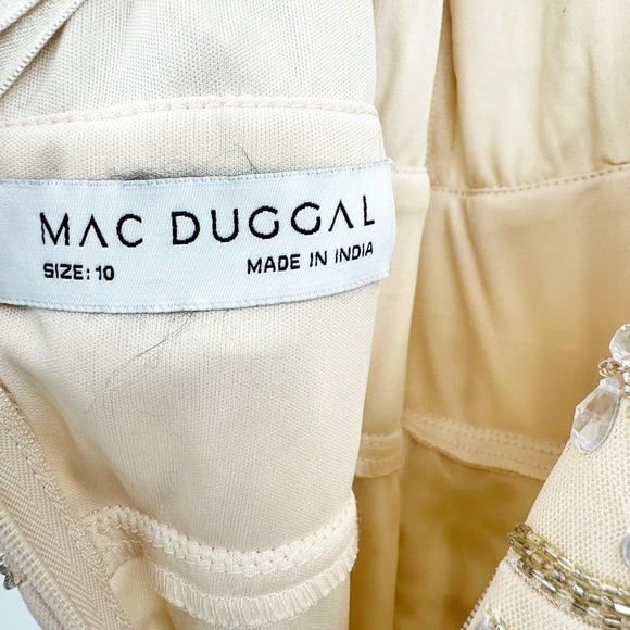 Mac Duggal Sleeveless Hand Beaded V-Neck Gown Maxi Dress Nude Silver Size 10 NWT - Picture 7 of 13